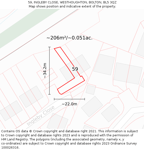 59, INGLEBY CLOSE, WESTHOUGHTON, BOLTON, BL5 3QZ: Plot and title map