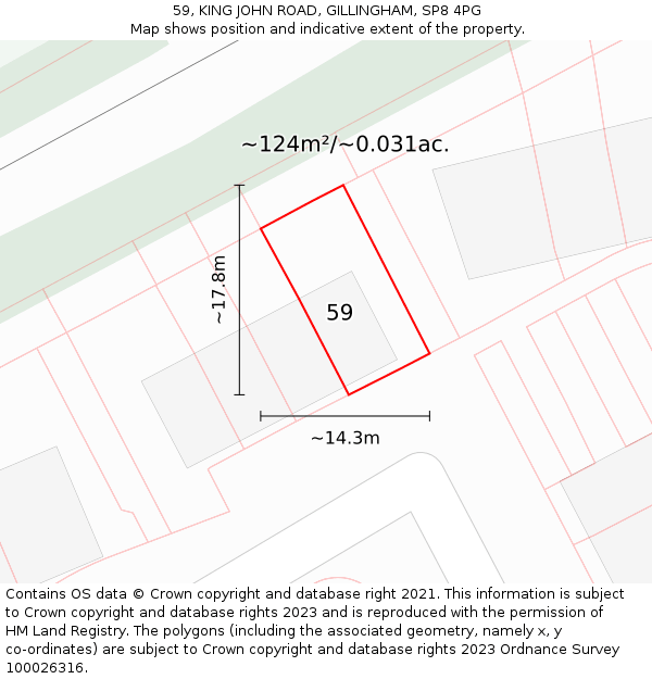 59, KING JOHN ROAD, GILLINGHAM, SP8 4PG: Plot and title map