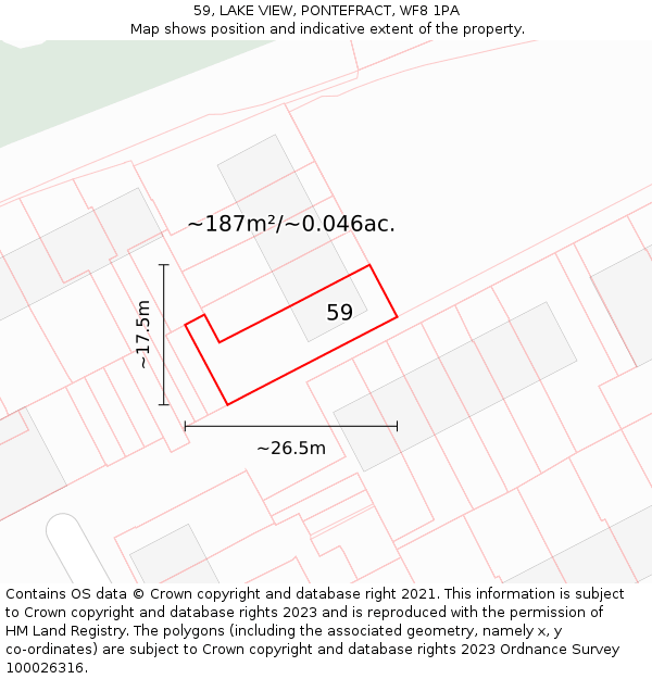 59, LAKE VIEW, PONTEFRACT, WF8 1PA: Plot and title map