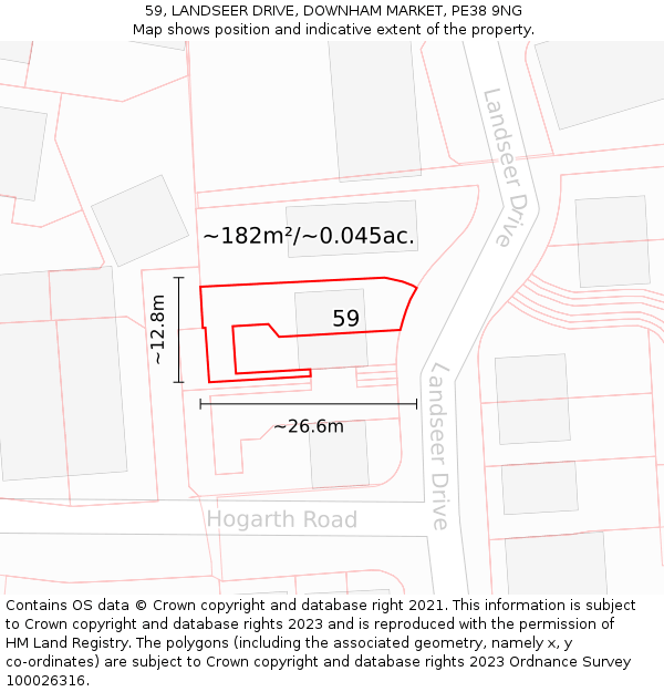 59, LANDSEER DRIVE, DOWNHAM MARKET, PE38 9NG: Plot and title map