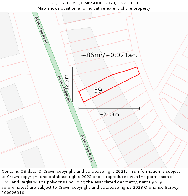 59, LEA ROAD, GAINSBOROUGH, DN21 1LH: Plot and title map