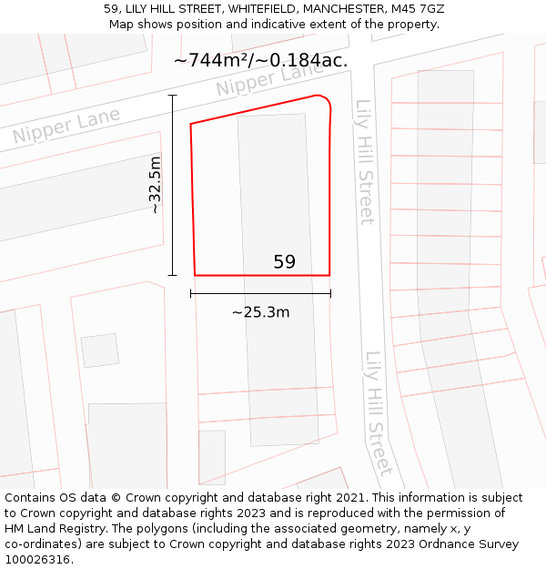 59, LILY HILL STREET, WHITEFIELD, MANCHESTER, M45 7GZ: Plot and title map