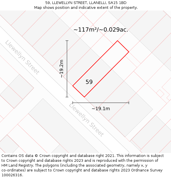 59, LLEWELLYN STREET, LLANELLI, SA15 1BD: Plot and title map