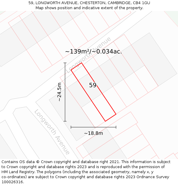 59, LONGWORTH AVENUE, CHESTERTON, CAMBRIDGE, CB4 1GU: Plot and title map
