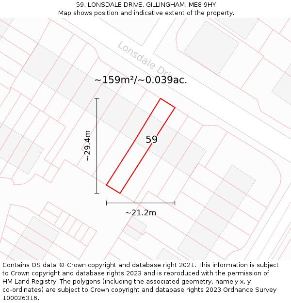 59, LONSDALE DRIVE, GILLINGHAM, ME8 9HY: Plot and title map