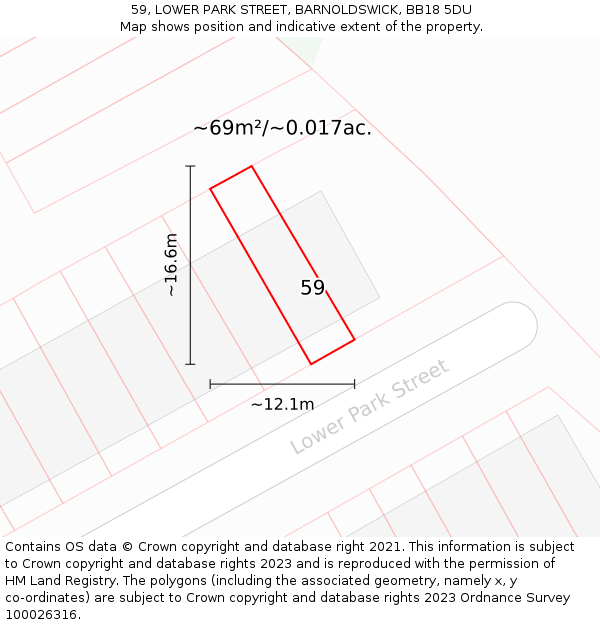 59, LOWER PARK STREET, BARNOLDSWICK, BB18 5DU: Plot and title map