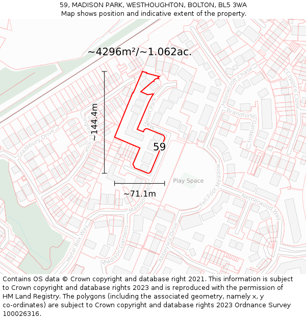 59, MADISON PARK, WESTHOUGHTON, BOLTON, BL5 3WA: Plot and title map