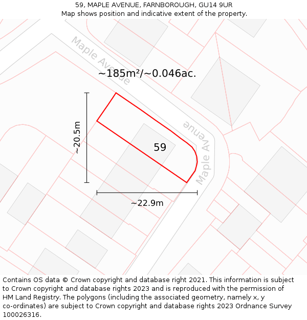 59, MAPLE AVENUE, FARNBOROUGH, GU14 9UR: Plot and title map