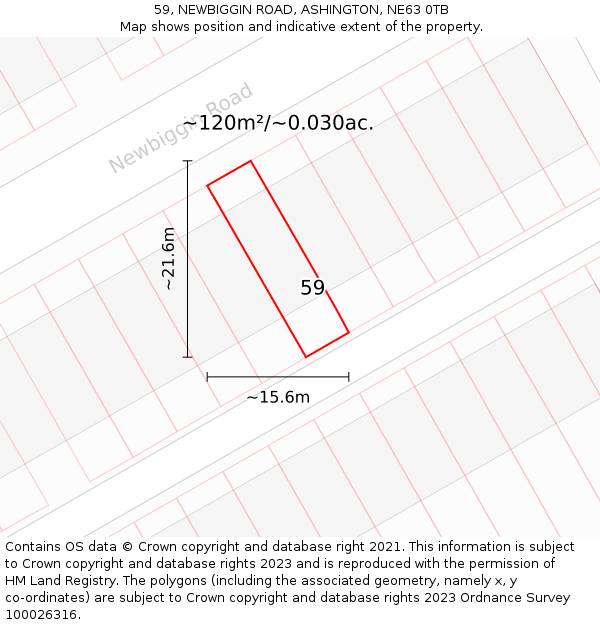 59, NEWBIGGIN ROAD, ASHINGTON, NE63 0TB: Plot and title map