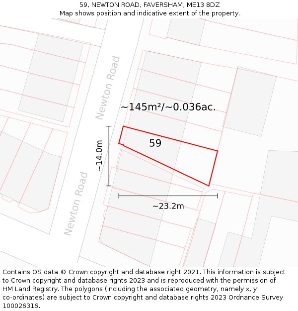59, NEWTON ROAD, FAVERSHAM, ME13 8DZ: Plot and title map