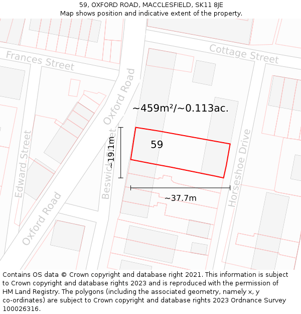 59, OXFORD ROAD, MACCLESFIELD, SK11 8JE: Plot and title map