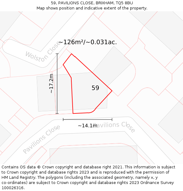 59, PAVILIONS CLOSE, BRIXHAM, TQ5 8BU: Plot and title map
