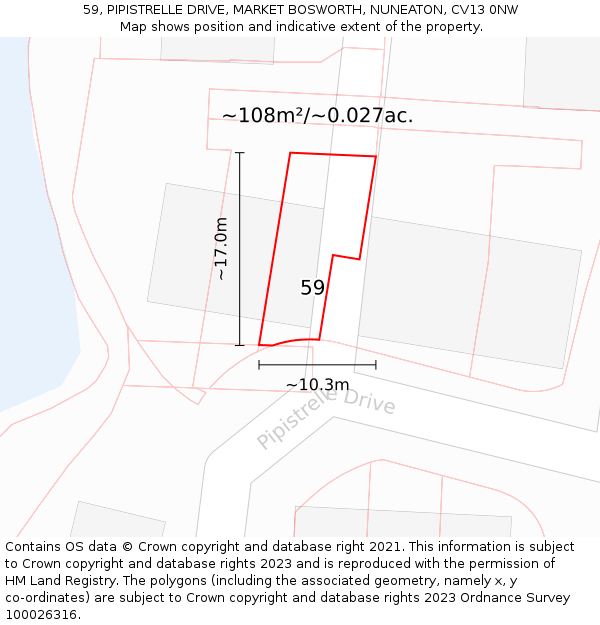 59, PIPISTRELLE DRIVE, MARKET BOSWORTH, NUNEATON, CV13 0NW: Plot and title map