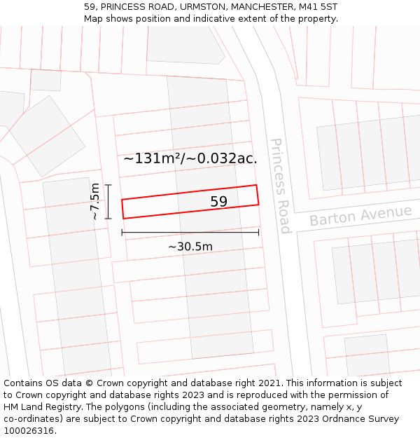 59, PRINCESS ROAD, URMSTON, MANCHESTER, M41 5ST: Plot and title map