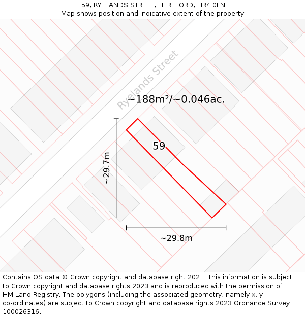 59, RYELANDS STREET, HEREFORD, HR4 0LN: Plot and title map