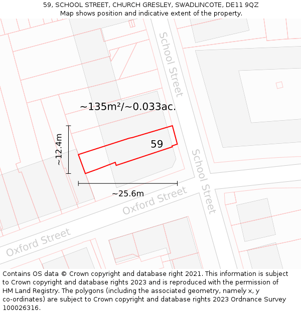 59, SCHOOL STREET, CHURCH GRESLEY, SWADLINCOTE, DE11 9QZ: Plot and title map