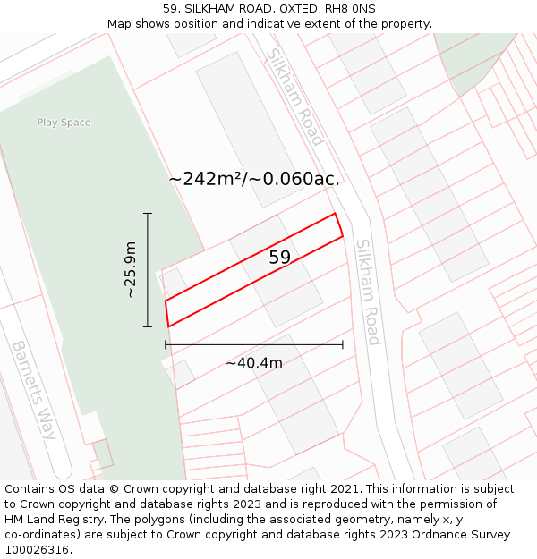 59, SILKHAM ROAD, OXTED, RH8 0NS: Plot and title map
