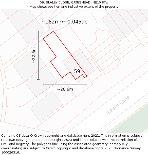 59, SLALEY CLOSE, GATESHEAD, NE10 8TW: Plot and title map