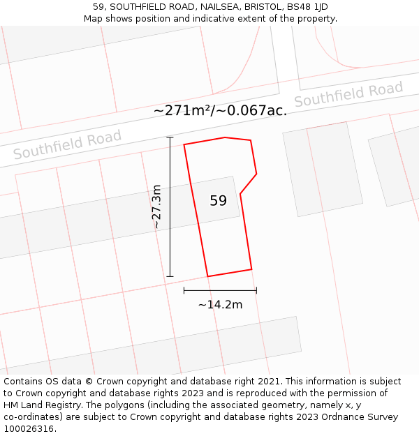 59, SOUTHFIELD ROAD, NAILSEA, BRISTOL, BS48 1JD: Plot and title map