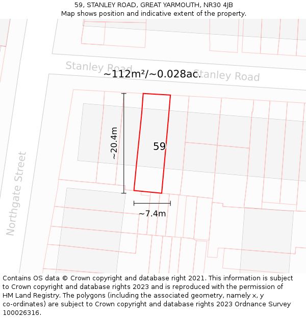 59, STANLEY ROAD, GREAT YARMOUTH, NR30 4JB: Plot and title map