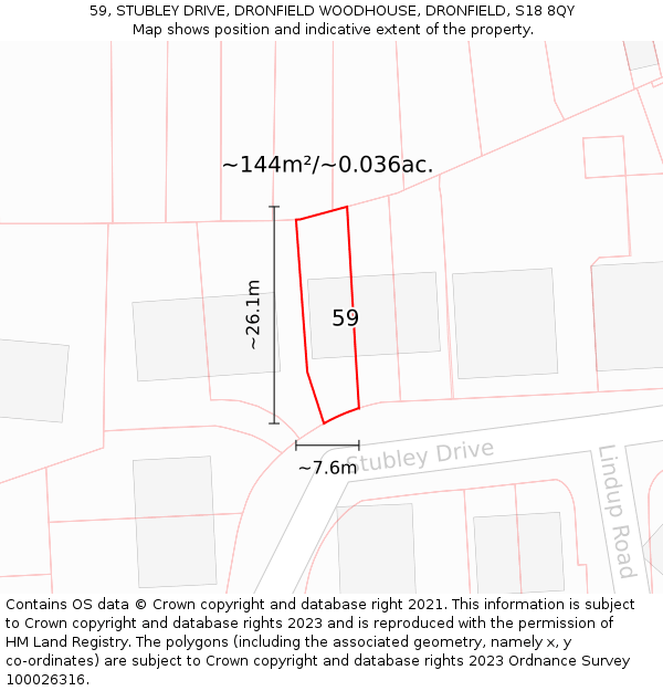 59, STUBLEY DRIVE, DRONFIELD WOODHOUSE, DRONFIELD, S18 8QY: Plot and title map