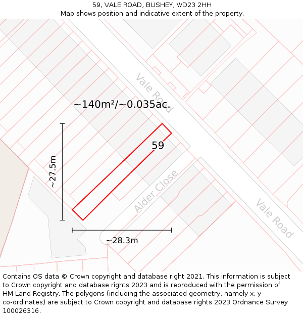 59, VALE ROAD, BUSHEY, WD23 2HH: Plot and title map