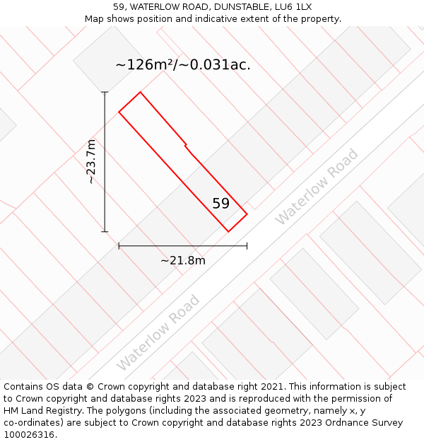 59, WATERLOW ROAD, DUNSTABLE, LU6 1LX: Plot and title map