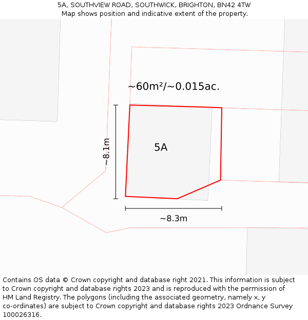 5A, SOUTHVIEW ROAD, SOUTHWICK, BRIGHTON, BN42 4TW: Plot and title map