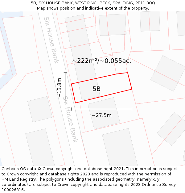 5B, SIX HOUSE BANK, WEST PINCHBECK, SPALDING, PE11 3QQ: Plot and title map