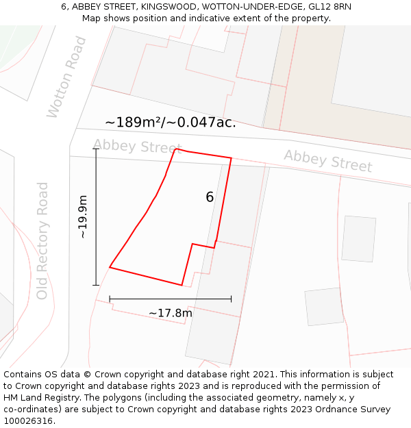 6, ABBEY STREET, KINGSWOOD, WOTTON-UNDER-EDGE, GL12 8RN: Plot and title map