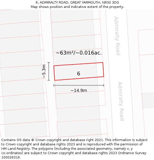 6, ADMIRALTY ROAD, GREAT YARMOUTH, NR30 3DG: Plot and title map