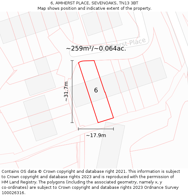 6, AMHERST PLACE, SEVENOAKS, TN13 3BT: Plot and title map