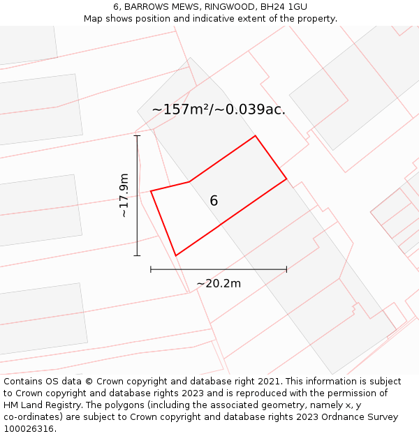 6, BARROWS MEWS, RINGWOOD, BH24 1GU: Plot and title map