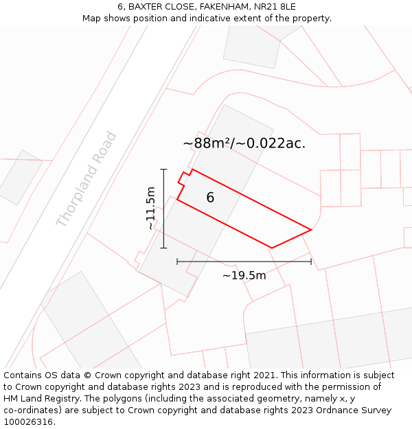 6, BAXTER CLOSE, FAKENHAM, NR21 8LE: Plot and title map