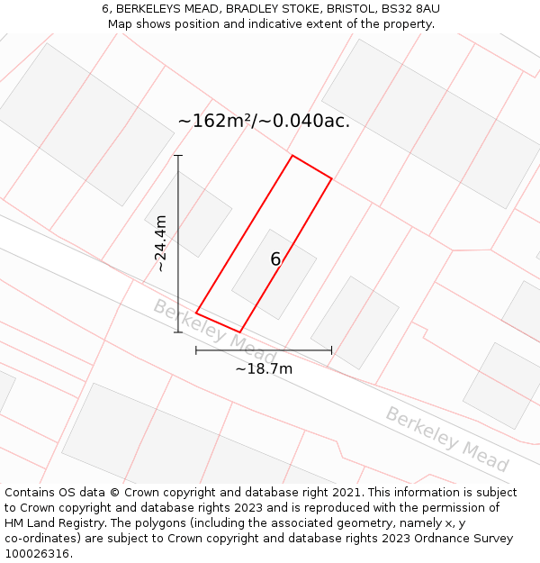 6, BERKELEYS MEAD, BRADLEY STOKE, BRISTOL, BS32 8AU: Plot and title map