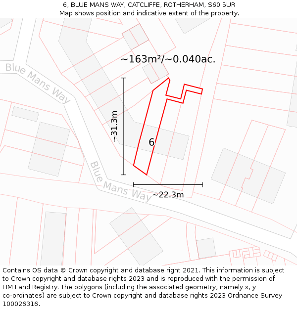 6, BLUE MANS WAY, CATCLIFFE, ROTHERHAM, S60 5UR: Plot and title map