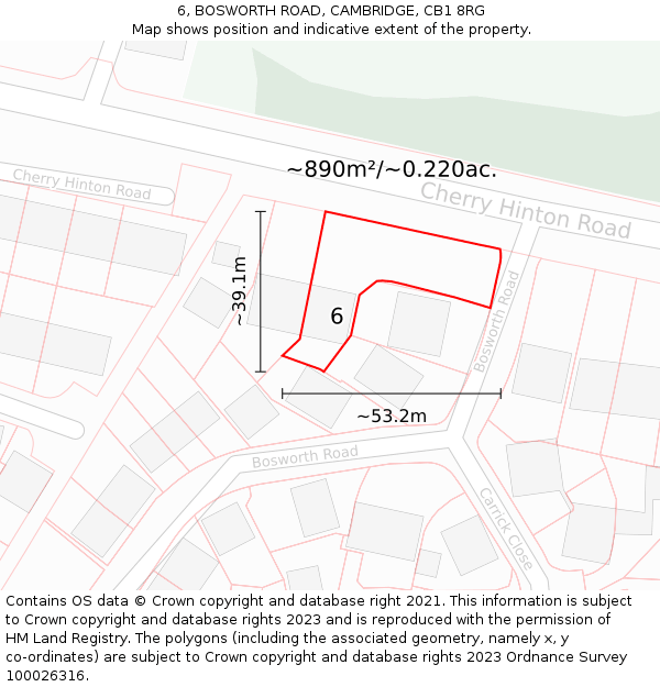 6, BOSWORTH ROAD, CAMBRIDGE, CB1 8RG: Plot and title map