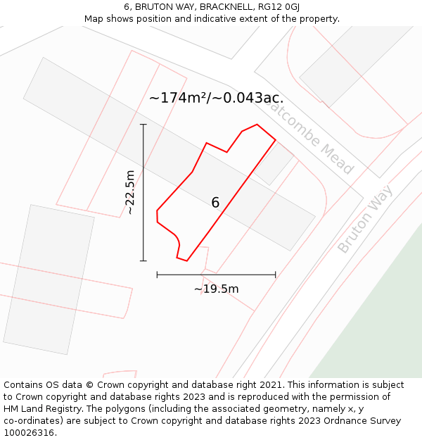 6, BRUTON WAY, BRACKNELL, RG12 0GJ: Plot and title map
