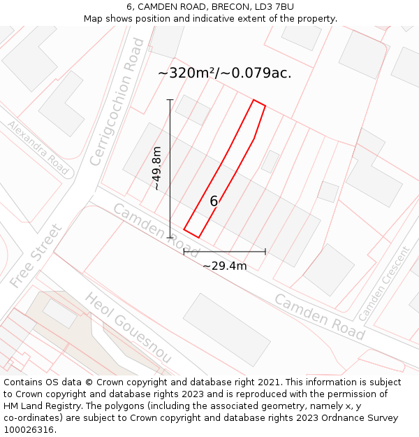 6, CAMDEN ROAD, BRECON, LD3 7BU: Plot and title map