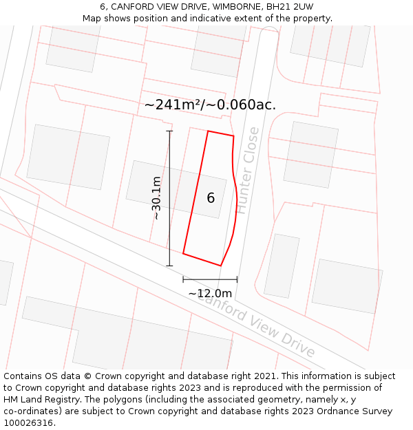 6, CANFORD VIEW DRIVE, WIMBORNE, BH21 2UW: Plot and title map