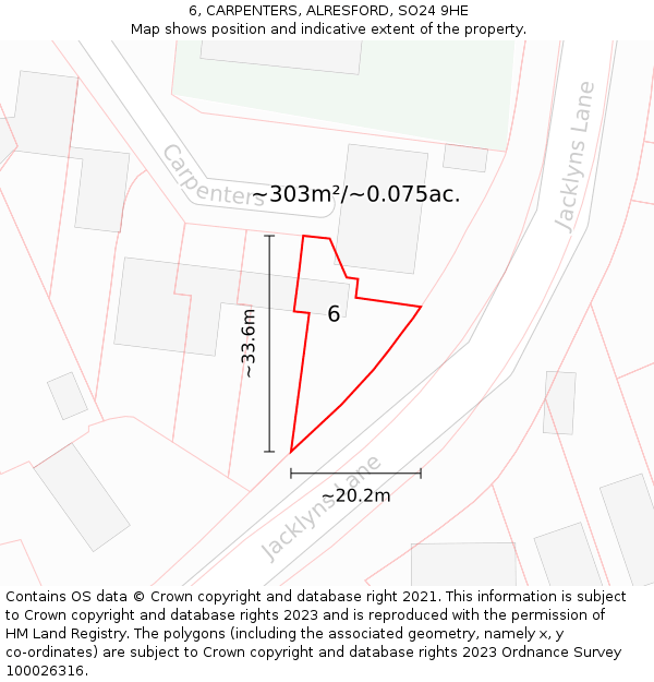 6, CARPENTERS, ALRESFORD, SO24 9HE: Plot and title map