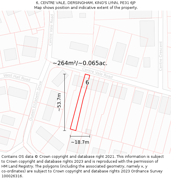 6, CENTRE VALE, DERSINGHAM, KING'S LYNN, PE31 6JP: Plot and title map