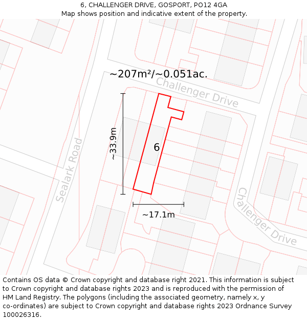 6, CHALLENGER DRIVE, GOSPORT, PO12 4GA: Plot and title map