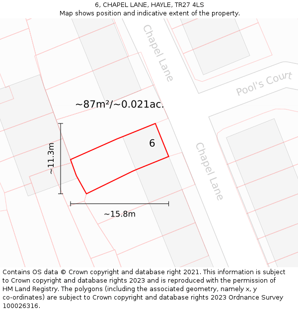 6, CHAPEL LANE, HAYLE, TR27 4LS: Plot and title map