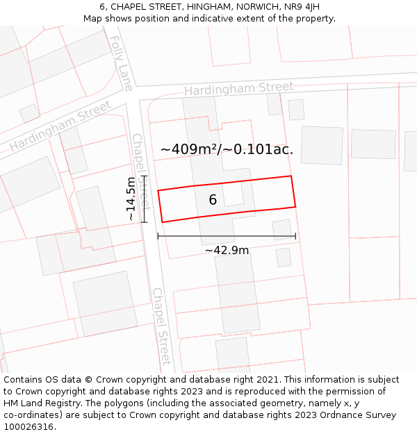 6, CHAPEL STREET, HINGHAM, NORWICH, NR9 4JH: Plot and title map