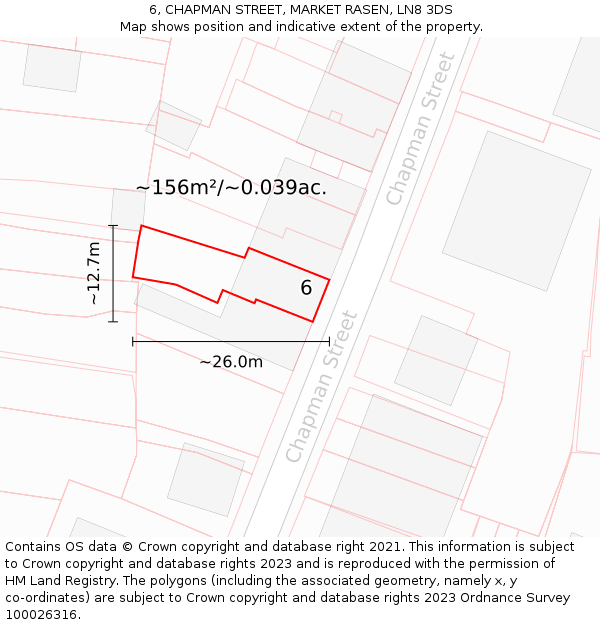 6, CHAPMAN STREET, MARKET RASEN, LN8 3DS: Plot and title map