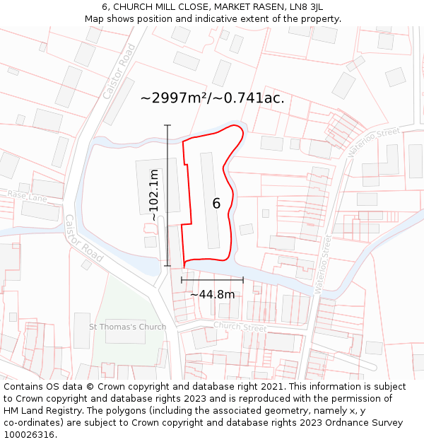 6, CHURCH MILL CLOSE, MARKET RASEN, LN8 3JL: Plot and title map