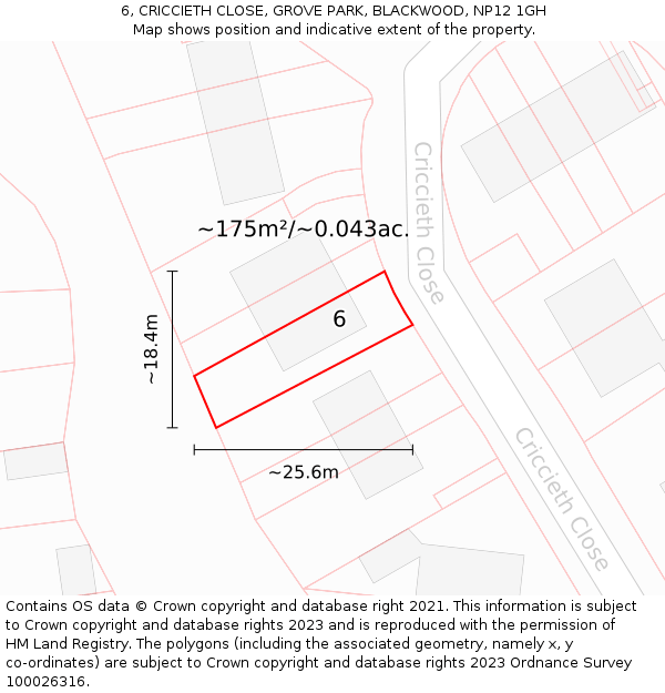 6, CRICCIETH CLOSE, GROVE PARK, BLACKWOOD, NP12 1GH: Plot and title map