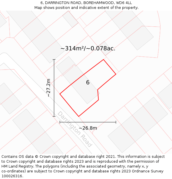 6, DARRINGTON ROAD, BOREHAMWOOD, WD6 4LL: Plot and title map