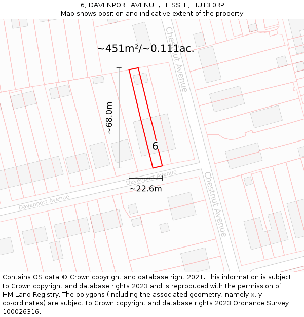 6, DAVENPORT AVENUE, HESSLE, HU13 0RP: Plot and title map